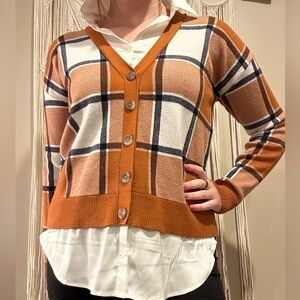 Orange/blue plaid shirt with silk undershirt